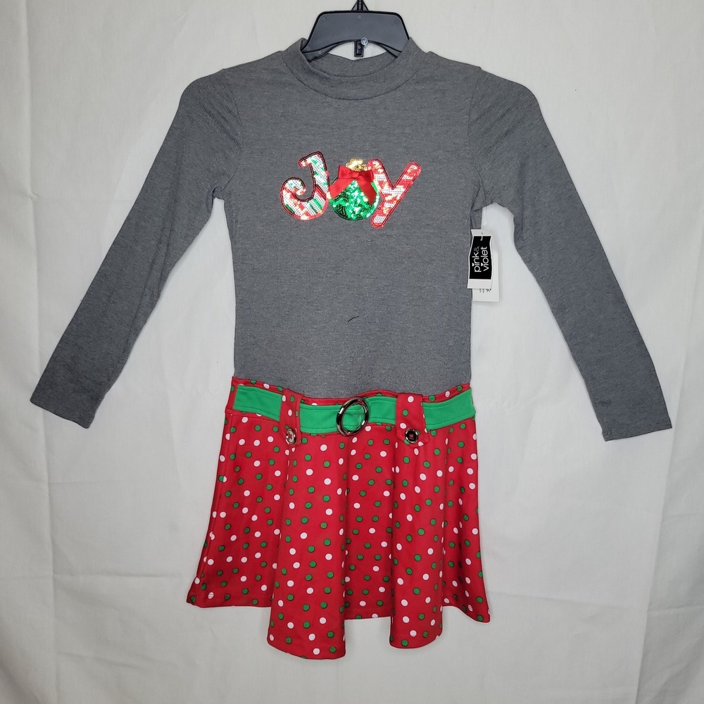 Girls Pink Violet Christmas Dress ~ Red Green Polka Dot‎ Belt